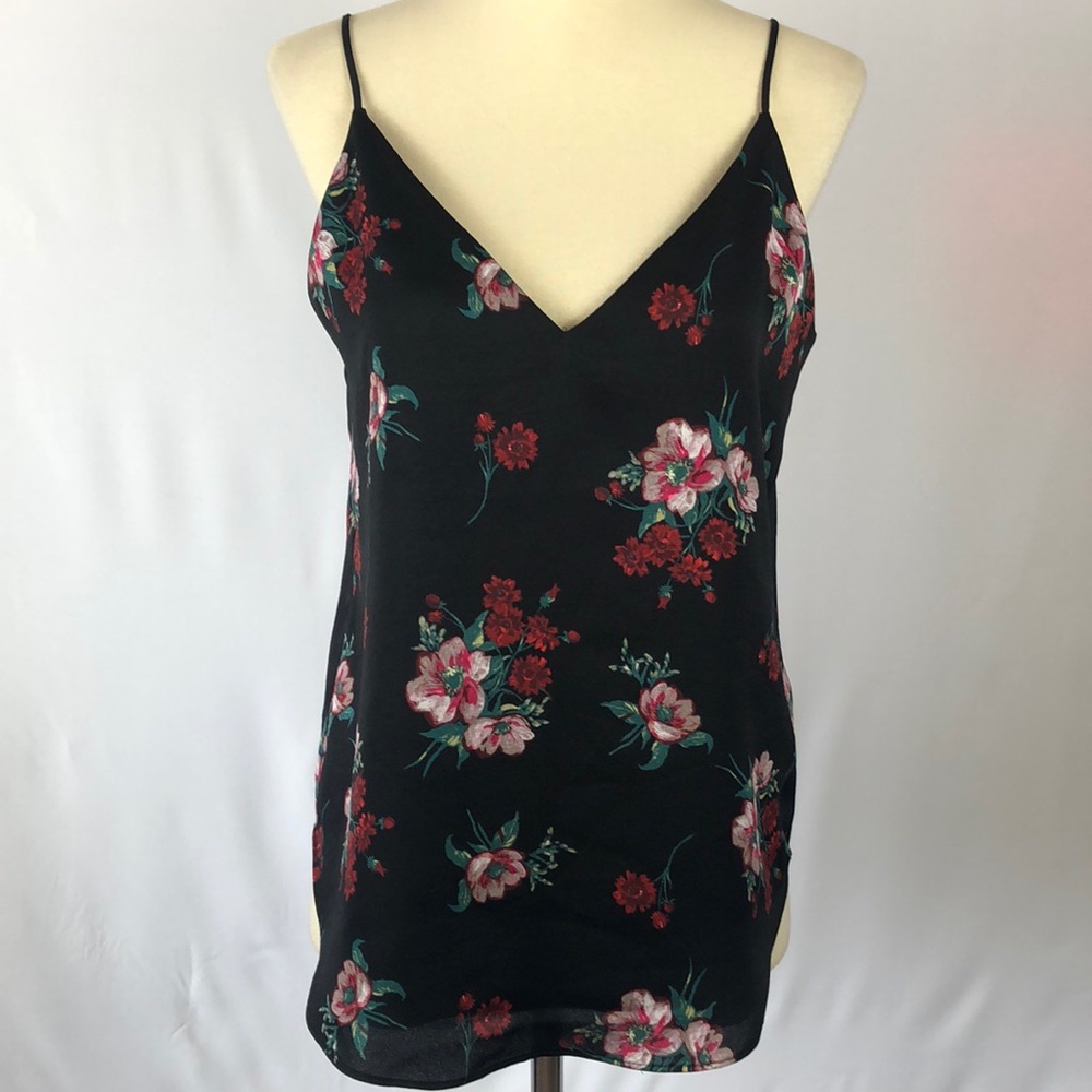 Express Black Red White and Green Floral Fully Lined Cami - Size XS